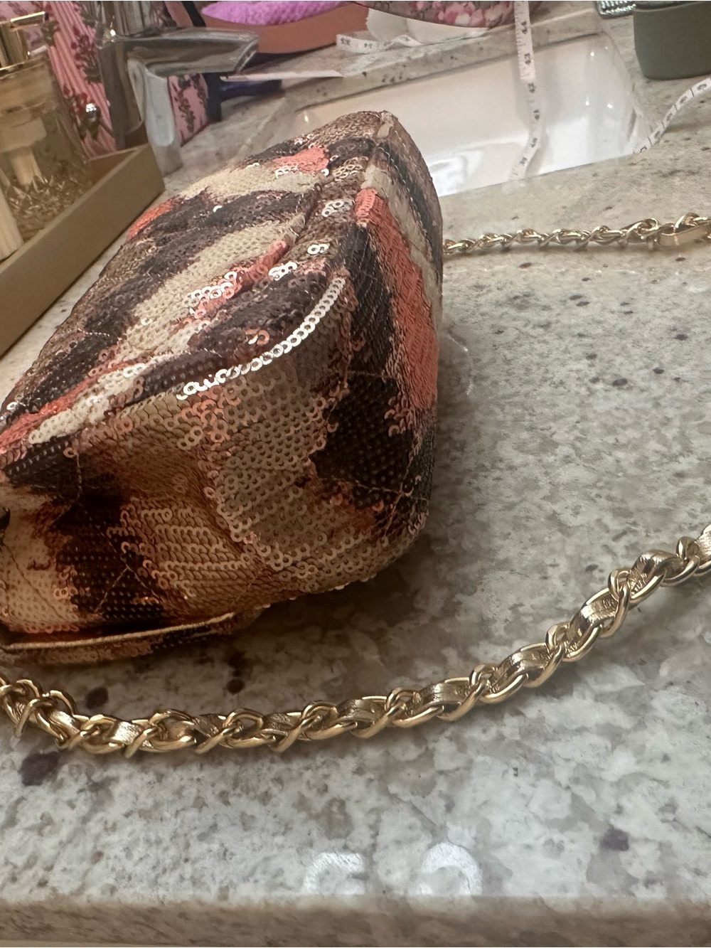 Sequin Chain Crossbody Bag in Rose Gold and Black
